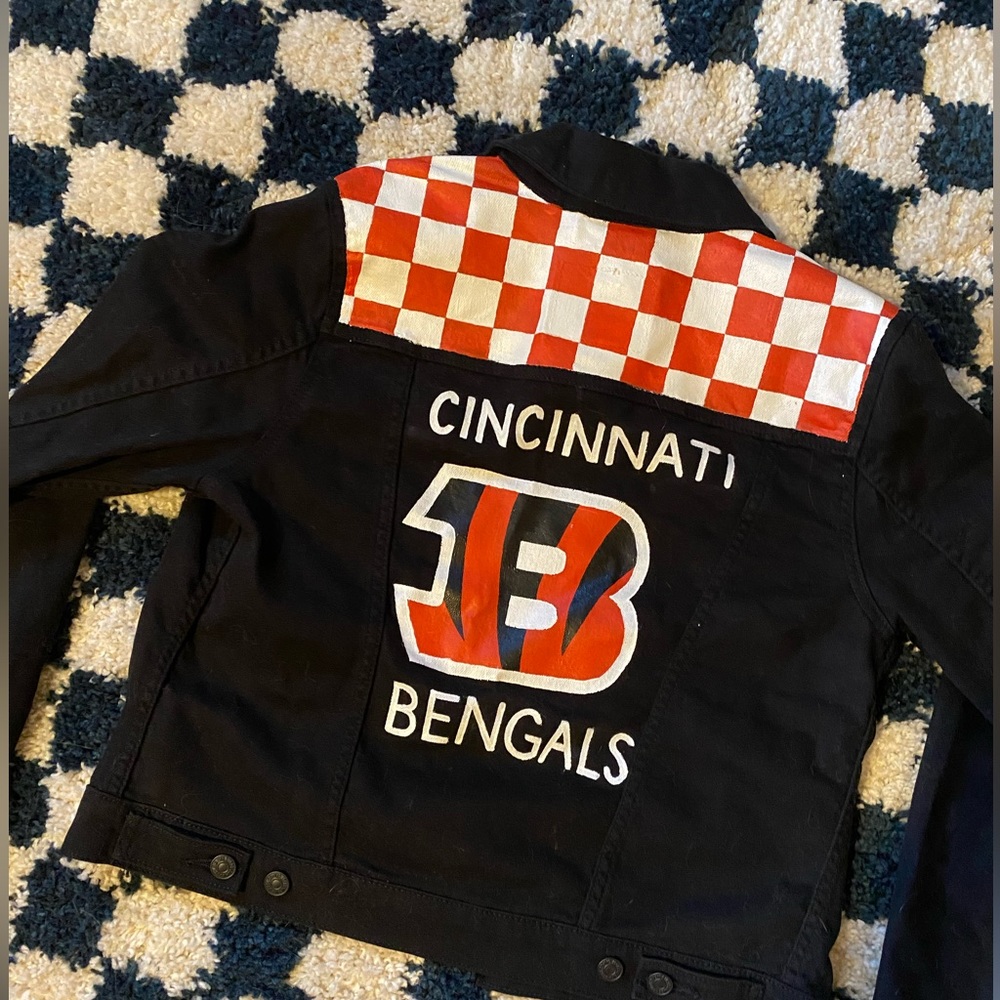 Hand painted Cincinnati Bengals Black Denim Jacket